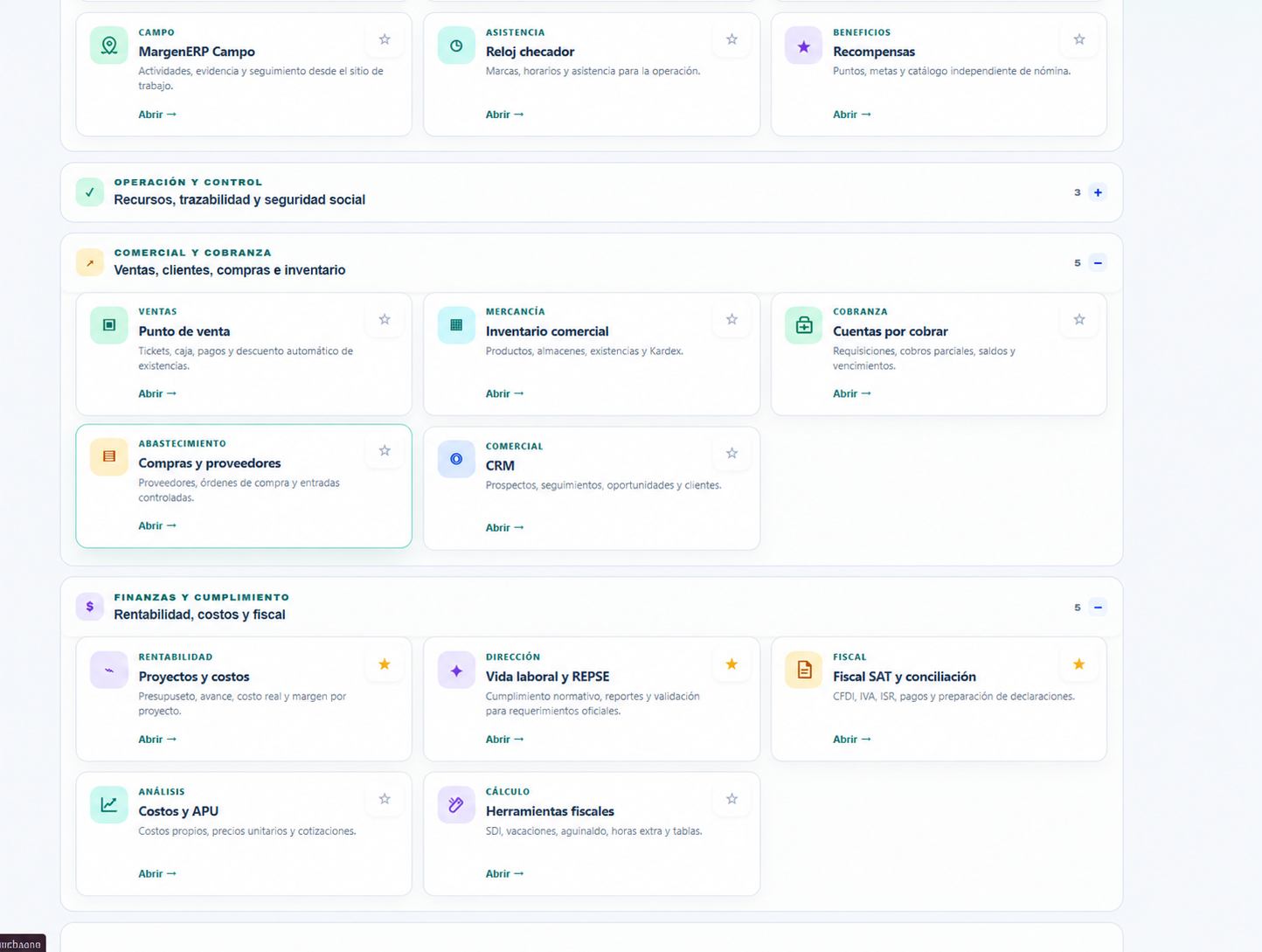 Módulos de MargenERP con información de demostración